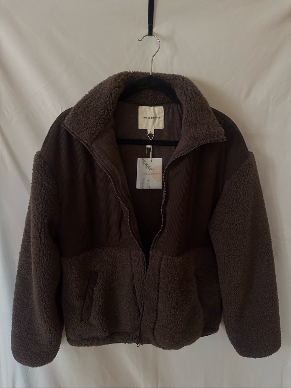 NWT Thread & Supply Chocolate Brown Sherpa Corduroy Jacket L